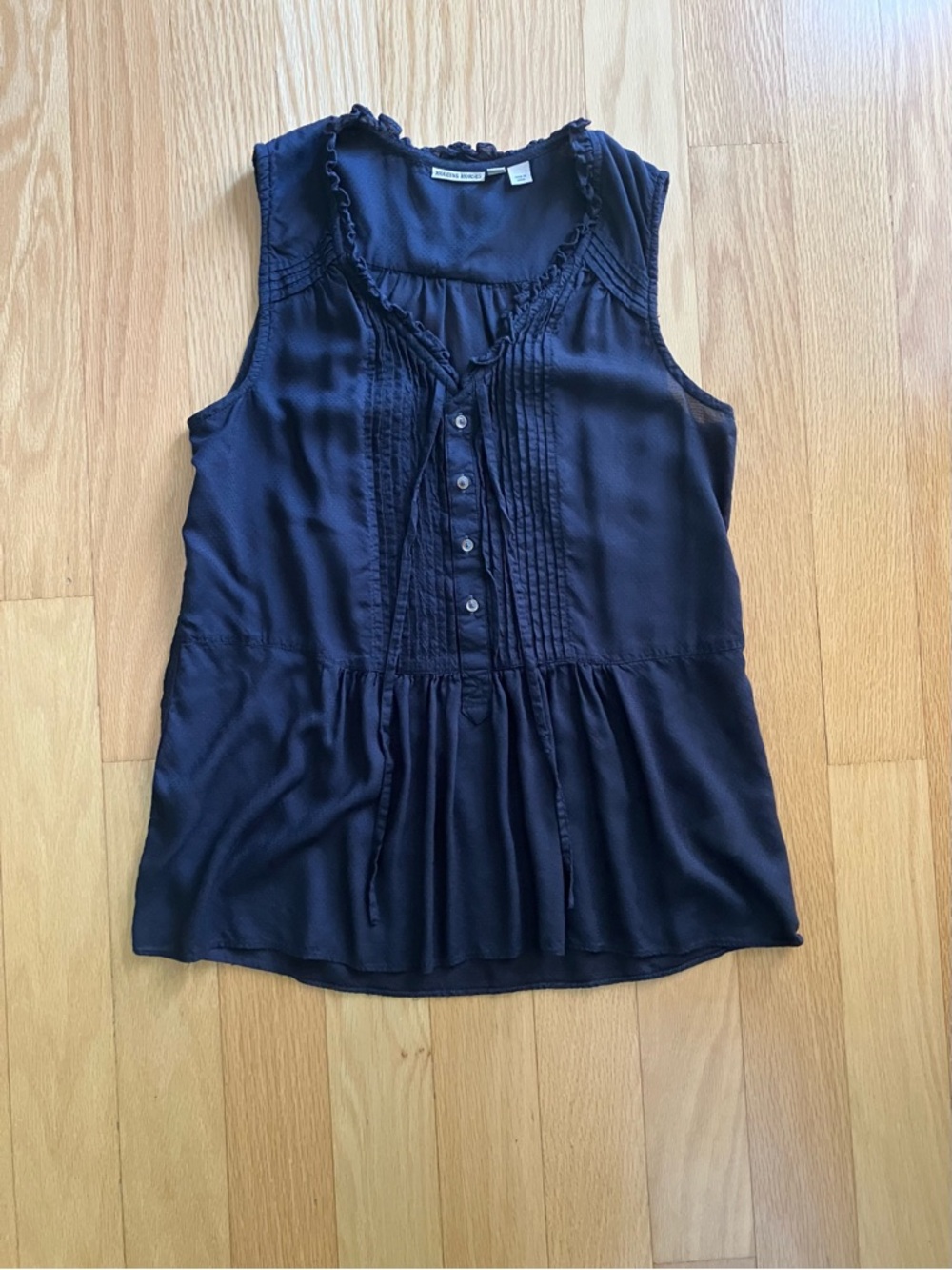 Holding Horses brand from Anthropologie Black Pintuck Ruffle Sleeveless Camisole